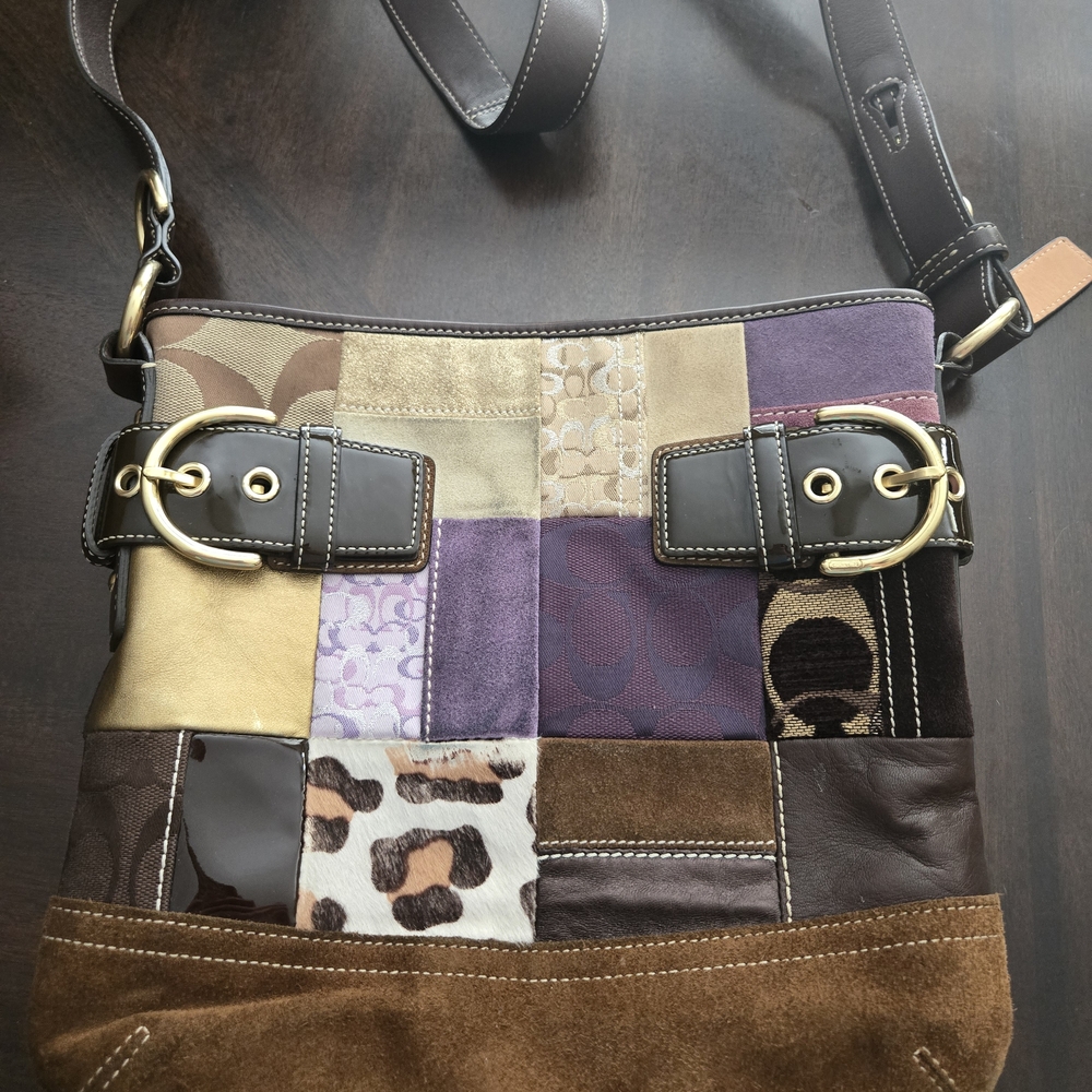 Coach Patchwork Crossbody Bag in Brown and Purple